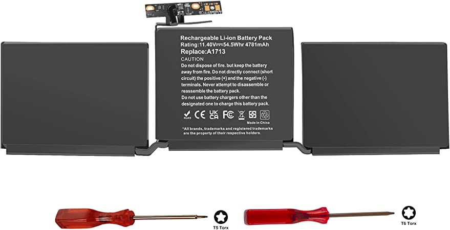 ASUNCELL 54.5Wh A1708 A1713 Battery Replacement for MacBook Pro 13'' inch A1708 Late 2016 Mid 2017 EMC 2978 EMC 3164 MPXR2 MPXR2LL/A MPXU2 MPXU2LL/A MPXT2 MPXT2LL/A MacBookPro13,1 MacBookPro14,1