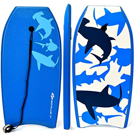 Goplus Super Body Board, Lightweight Bodyboard with EPS Core, XPE Deck, HDPE Slick Bottom, Premium Leash & Adjustable Wrist Rope, Perfect Surfing for Kids and Adults