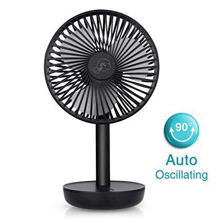 SkyGenius 7 Inches Oscillating Table Fan, Battery Operated 4400mA USB Powered Small Rotating Desk Fan, Portable Personal Fan for Home Office Camping