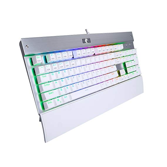 Z-77 RGB Mechanical Keyboard Gaming LED Backlit with Wrist Rest Clicky Outemu Blue Switches Ergonomic Design Aluminum Panel US-Layout Keyboard for Gamer Typist