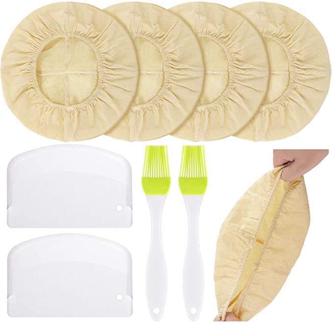 8 Pieces 9 Inch Bread Proofing Basket Cloth Liner, Plastic Dough Scraper Bread Cutting Scraper, Cooking Silicone Brush Basting Pastry Brushes for Home Bakers Tools