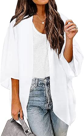 BB&KK Women's Chiffon Kimono Loose Casual Open Front Cover Ups