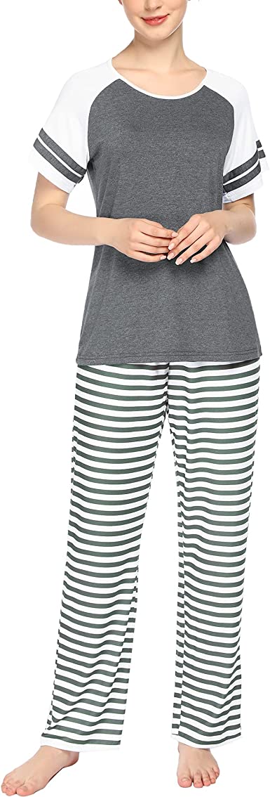 ELOVER Womens Pajamas Set Short Sleeve Top and Long Pants Cotton Sleepwear Pjs Sets