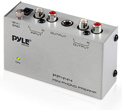 Pyle Phono Turntable Preamp - Mini Electronic Audio Stereo Phonograph Preamplifier with RCA Input, RCA Output & Low Noise Operation Powered by 12 Volt DC Adapter (PP444)