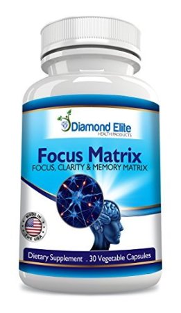 Diamond Elites Focus Matrix is a Super Potent and Natural Brain Memory and Mind Booster that Supports Mental clarity Focus and Memory - Increases Energy and Helps Reduce Depression and Anxiety - All-Natural Brain function booster - Super Ginkgo Biloba complex with St Johns Wort and Bacopin - 100 Moneyback Guarantee 1 Mo Supply1 Bottle