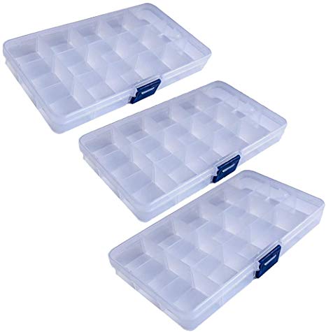 ABBY 3pcs 15 Clear Adjustable Jewelry Bead Organizer Storage Box Container Case (15 Grids)