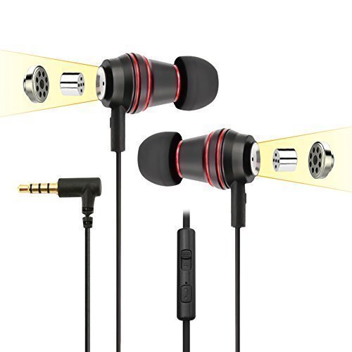 Dairle U3D940 Black Color Top Sound Quality In Ear Headphones (4 Speaker Drivers) with TPE Cable and Remote MIC, Professional Tangle Free Music Headset Dual Drivers Super Bass Flat Cable Noise Isolating Earbuds