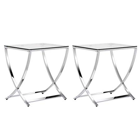 Yaheetech 2Pcs Mirrored Nightstands for Bedroom Living Room, Contemporary Chrome End Tables with Clear Tempered Glass, Small Metal Accent Side Tables, Sliver