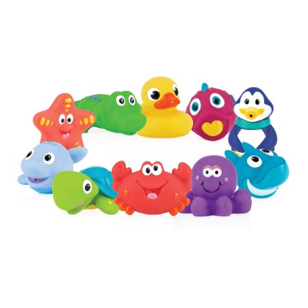 Nuby 10-Pack Little Squirts Fun Bath Toys, Assorted Characters