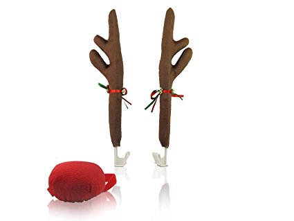 Car Antlers by mAuto, Reindeer Antlers for Car with Plush Reindeer Nose for Car Grille, Reindeer Ears Car Costume for Christmas – Full Set with 2 Antlers and 1 Reindeer Nose