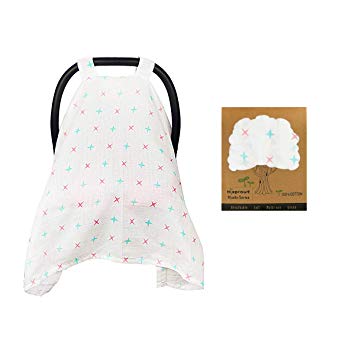 Hi Sprout Breathable Cotton Muslin Canopy Car Seat Cover for Girls and Boys (Stars)
