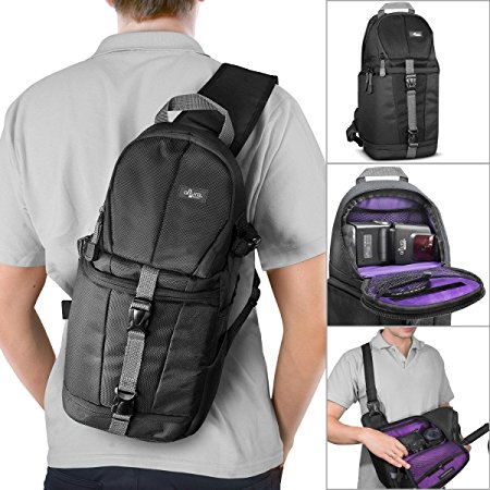 Altura Photo Camera Sling Backpack for DSLR and Mirrorless Cameras (Canon Nikon Sony Pentax) w/ MagicFiber Microfiber Lens Cleaning Cloth