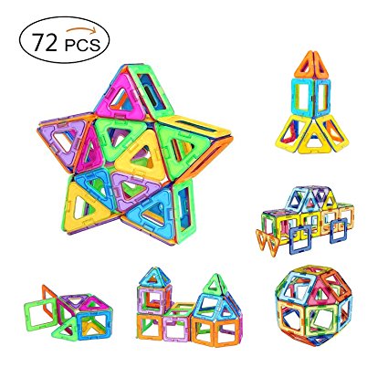 AMZtronics Magnetic Building Blocks 72 Pieces Magnetic Tiles Construction Blocks 3D Educational Toy Stacking Set Perfect Toy and Gift for Toddlers and Adults