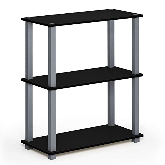 Furinno 18025BK/GY Turn-S-Tube 3 Compact Multipurpose Shelf with Square, 3-Tier, Black/Grey Square Tube