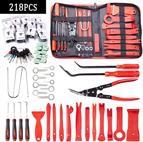 Uolor 218 Pcs Trim Removal Tool Kit, Car Pry Tool Kit Door Panel/Radio/Stereo/Terminal Removal Tool Set, Auto Clip Pliers Fastener Remover Panel Removal Tool Kit, Pry Tool Set with Storage Bag