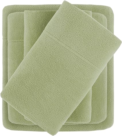True North by Sleep Philosophy Micro Fleece Bed Sheet Set, Warm, Sheets with 14" Deep Pocket, for Cold Season Cozy Sheet-Set, Matching Pillow Case, Twin XL, Green, 3 Piece