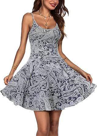 ACEVOG Women's 2024 Summer Dress Adjustable Spaghetti Strap Boho Floral Fit & Flare Beach Sundress