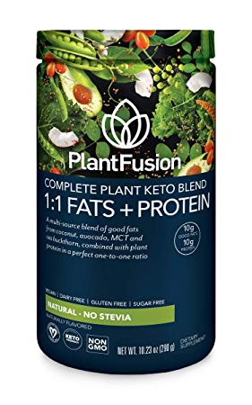 PlantFusion Complete Plant Keto Blend, 1:1 Fats   Protein, Plant Protein, MCT, Low Carb, No Sugar, Unflavored, 10.22 oz. Tub