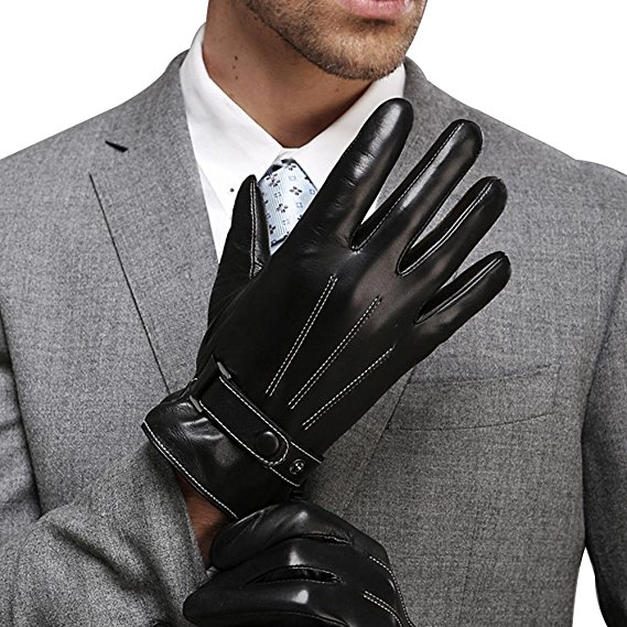 Harrms Best Luxury Touchscreen Italian Nappa Leather Gloves for men's Texting Driving Cashmere Lining