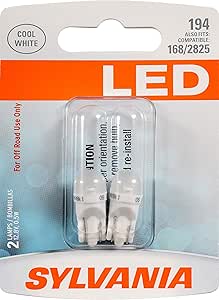 SYLVANIA - 194 T10 W5W LED White Mini Bulb - Bright LED Bulb, Ideal for Interior Lighting - Map, Dome, Cargo and License Plate (Contains 2 Bulbs)