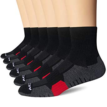 AKOENY Men's Performance Athletic Quarter Socks for Running, Training & Hiking (6 Pack)