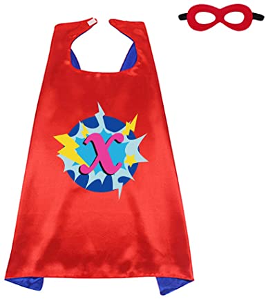 Red Superhero-Cape and Mask for Kid Costume with Name 26 Letter Initial