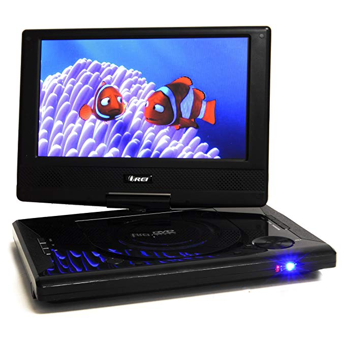 OREI 9" Portable All Multi Region Free Zone DVD Player - 4 Hour Battery, USB input, Car Charger - USB Input Divx Playback