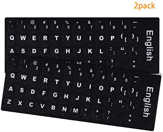 English Keyboard Stickers,Replacement Stickers English Keyboard Black Background with White Lettering,Non Transparent(2PCS Pack,English)