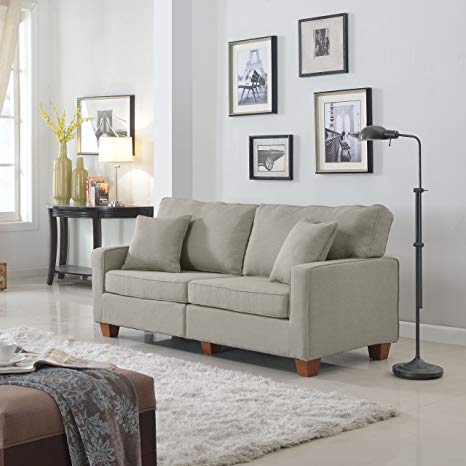 Classic 73-inch Love Seat Living Room Linen Fabric Sofa in Colors Beige, Brown, Light Grey and Dark Grey (Beige)