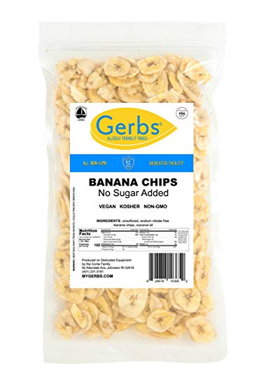 Banana Chips Unsweetened, 1 LB – Unsulfured & Preservative Free - Top 12 Allergy Friendly & NON GMO by Gerbs - Product of Philippians
