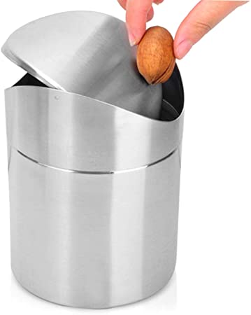 Mini Trash Can with Lid, Brushed Stainless Steel Small Tiny Mini Trash Bin Can, Mini Countertop Trash Cans for Desk Car Office Kitchen, Swing Top Trash Bin 1.5 L/0.40 Gal (Sliver)