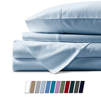 500 Thread Count 100% Cotton Sheet Light Blue King Sheets Set, 4-Piece Long-staple Combed Pure Cotton Best Sheets For Bed, Breathable, Soft & Silky Sateen Weave Fits Mattress Upto 18'' Deep Pocket