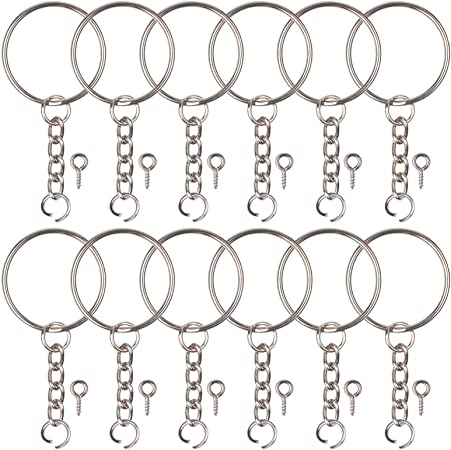 330PCS Key Chain Rings Kit, Including 110PCS Key Ring with Chain 150PCS Jump Rings and 110PCS Screw Eye Pins, Keychain Bulk for Crafts and Jewelry Making (Silver)