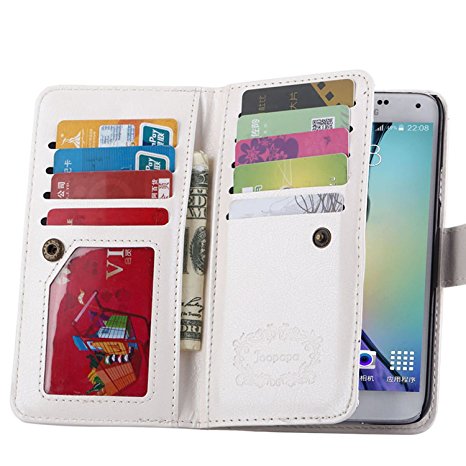 S5 Case, Galaxy S5 Case, Joopapa Galaxy S5 Luxury Fashion Pu Leather Magnet Wallet Credit Card Holder Flip Case Cover with Built-in 9 Card Slots for Samsung Galaxy S5 / Galaxy Sv / Galaxy S5 I9600 (White)