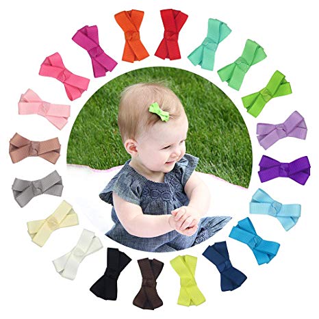 Ruyaa 2 Inch Tiny Hair Bows Clips Fully Lined for Baby Girls Fine Hair Infants 20pcs