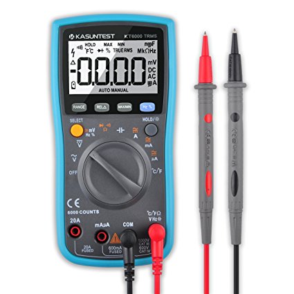 KASUNTEST 6000 Counts TRMS Auto/Manual Ranging Digital Multimeter Multitester/Electrical Tester/Circuit Tester with Capacitance Resistance Frequency Temperature AC/DC Voltage Current Transistor Diode Buzzer Test