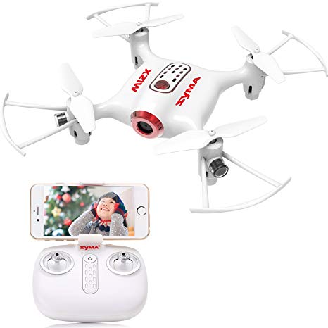 FPV Mini Drone with Camera Live Video Transmission Syma X21W 2.4GHz LED Nano Pocket RC Headless Quadcopter RTF with GYRO App Control and Altitude Hold White