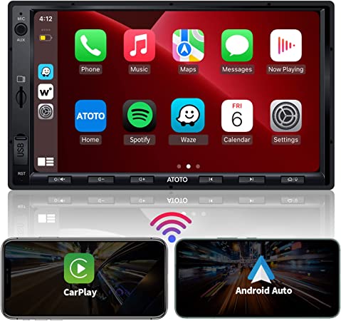 ATOTO F7 WE 7inch Double DIN Car Stereo, Wireless CarPlay & Wireless Android Auto, Touchscreen Car Radio with Bluetooth, Mirror Link, HD LRV, Quick Charge, FM/AM, GPS Navi, Voice Control, F7G2A7WE