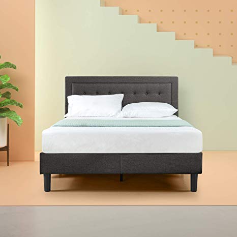 Zinus CSPB-CK Dachelle Upholstered Button Tufted Premium Platform Bed/Strong Wood Slat Support/Dark Grey, Cal King, California