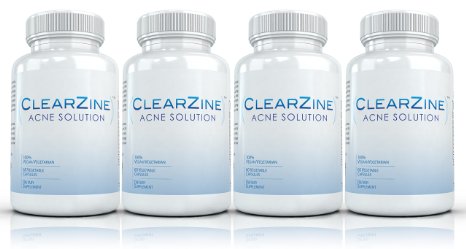 Clearzine 4 Bottles - The Top Rated Acne Treatment Pill Eliminates Acne Blackheads Redness Blotchiness and Zits - 60 capsules per bottle
