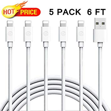 iPhone Charger,Sundix 5 Pack 6ft Lightning Cable iPhone Charging Syncing Cord Charger Cable Compatible iPhone X 8 8Plus 7 7Plus 6s 6sPlus 6 6Plus SE 5 5s 5c more