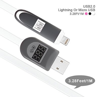 2 in 1 Smart Cable,Mayshion 3.3ft Lightning USB Cable with USB Current Voltage Monitor - Smart LCD Display for iPhone, Sumsung, Motorola, Nokia and More (White)