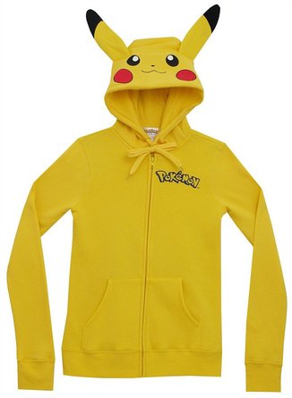 Meilaier Pikachu Ears Face Tail Juniors Zip Up Costume Hoodie Hooded Sweatshirt