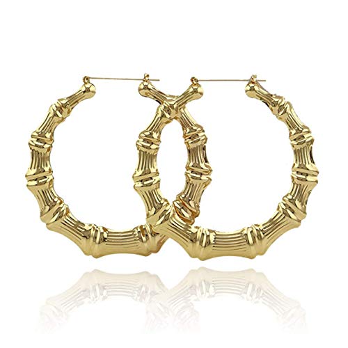 Shoopic Bamboo Earrings Gold Tone Statement Hip-Hop Hoop Earrings for Women