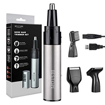 BESTOPE 4 in 1 Nose Hair Trimmer Electric Nose Trimmer Low Noise Rechargeable Facial Hair Trimmer Ear Eyebrow & Beard Trimmer for Men and Women with Alloy Body