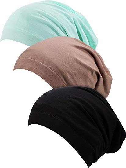 SATINIOR 3 Pieces Satin Lined Sleep Cap Hat Slouchy Beanie Slap Hat for Women