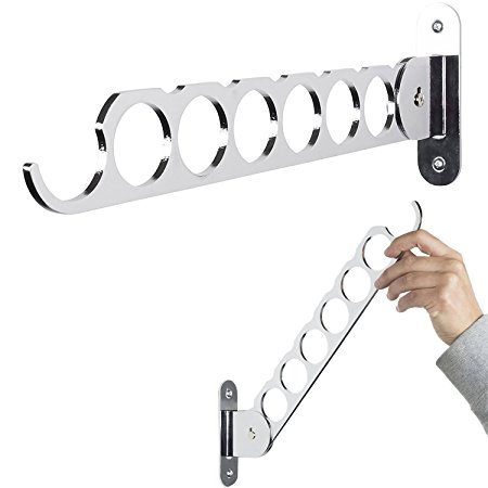 Wall Mount Garment Rack Holder Up To 12 Hanger Coat Hooks - Great for Baby, Kids, Men & Women Clothing - Perfect for Laundry, Cleaning and Organizing Your Wardrobe Chrome Set of 2