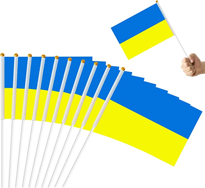 10PCS Ukraine Hand Held Flags 5.5x8.5in / 14 x21cm Ukrainian National Stick Flags Outdoor Indoor Decor Polyester Small Mini Flags Decoration for Car Party Festival Home Sports Events