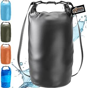 Gorilla Gear Heavy Duty 100% Waterproof IPX 6 Dry Bag, Tear and Puncture Resistant Bags for Kayaking Boating Hiking Camping Swimming Water Sports, Lightweight Outdoor Wet Storage Backpack, 20L, Black