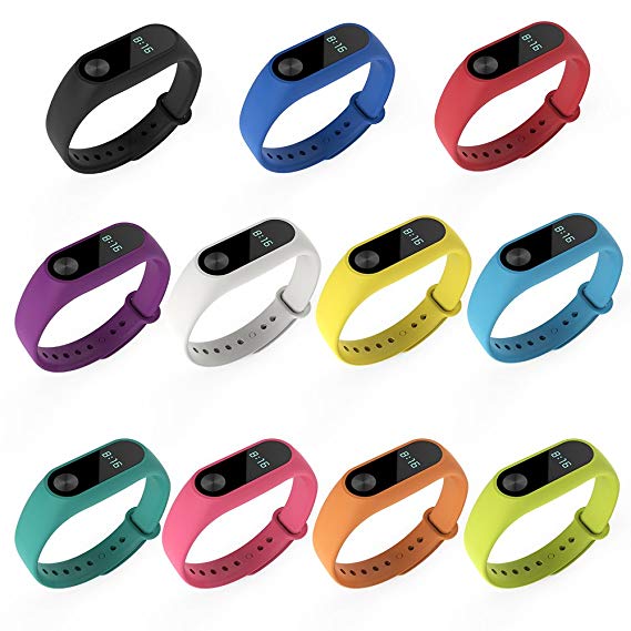 PINHEN for Xiaomi Mi Band 2 Silicone Strap - 11 Pack Waterproof Silicone Wrist Band Wristband Bracelet Accessories for Xiaomi Mi Band 2 Smart Miband (11pcs Set)